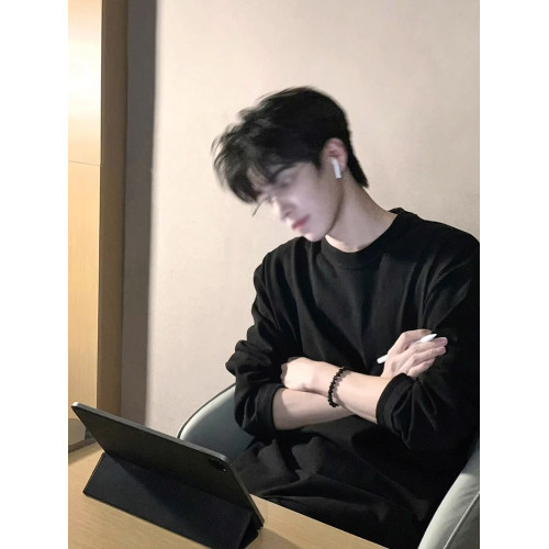 cleanfit黑色400g重磅衛衣男圓領高級感小領口長袖t恤內搭打底衫 cleanfit黑色400g重磅衛衣男圓領高級感小領口長袖t恤內搭打底衫