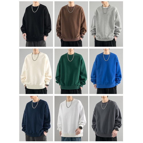 迴力重磅圓領純色衛衣男士春秋季2025新款美式T恤青少年長袖外套 迴力重磅圓領純色衛衣男士春秋季2025新款美式T恤青少年長袖外套