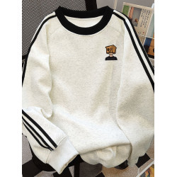 拼色條紋圓領衛衣男春秋美式寬松oversize設計感小衆情侶上衣外套