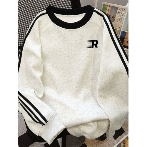 拼色條紋圓領衛衣男春秋美式寬松oversize設計感小衆情侶上衣外套 拼色條紋圓領衛衣男春秋美式寬松oversize設計感小衆情侶上衣外套