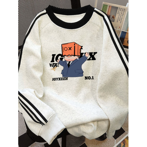 拼色條紋圓領衛衣男春秋美式寬松oversize設計感小衆情侶上衣外套 拼色條紋圓領衛衣男春秋美式寬松oversize設計感小衆情侶上衣外套