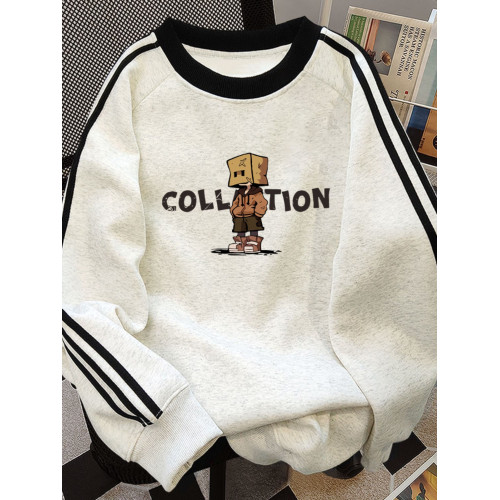 拼色條紋圓領衛衣男春秋美式寬松oversize設計感小衆情侶上衣外套 拼色條紋圓領衛衣男春秋美式寬松oversize設計感小衆情侶上衣外套