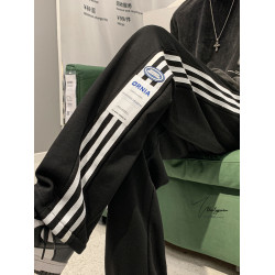 日系側邊三條杠運動衛褲男秋季高街百搭條紋直筒褲垂感濶腿休閒褲