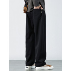 號志HAOZHI抽繩松緊腰衛褲男2025秋冬加絨休閒褲子寬松直筒長褲