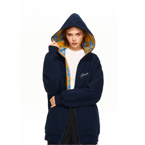 黃子弘凡同款RECOLETA美式復古運動加絨拉鍊衛衣格紋情侶春秋外套 黃子弘凡同款RECOLETA美式復古運動加絨拉鍊衛衣格紋情侶春秋外套