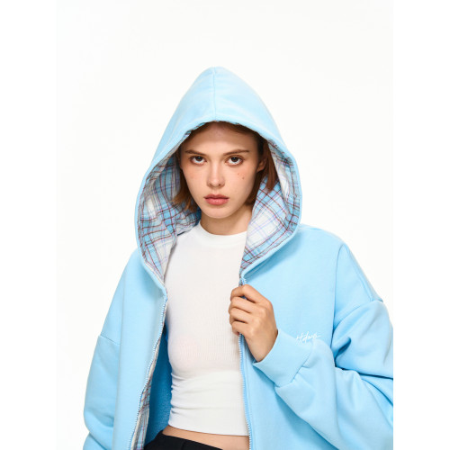 黃子弘凡同款RECOLETA美式復古運動加絨拉鍊衛衣格紋情侶春秋外套 黃子弘凡同款RECOLETA美式復古運動加絨拉鍊衛衣格紋情侶春秋外套