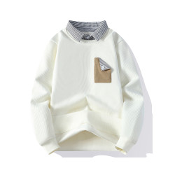 啄木鳥2025新款春秋款假兩件衛衣男寬松潮牌襯衫領內搭打底衫男潮