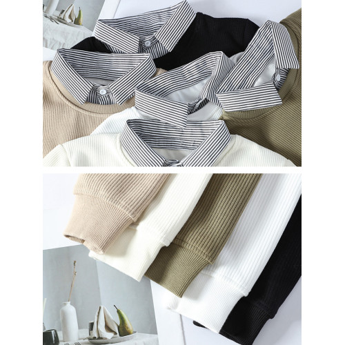 啄木鳥2025新款春秋款假兩件衛衣男寬松潮牌襯衫領內搭打底衫男潮