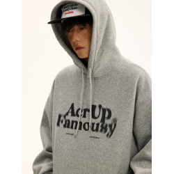 男道秋冬重磅模糊字母連帽加絨印花衛衣男士美式寬松高街套頭上衣