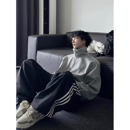 cleanfit半拉鍊衛衣男高級感潮牌重磅外套松弛感立領痞帥復古上衣 cleanfit半拉鍊衛衣男高級感潮牌重磅外套松弛感立領痞帥復古上衣