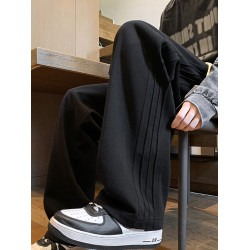 潮牌百搭運動衛褲男秋季美式復古灰色濶腿褲子青少年垂感休閒褲潮