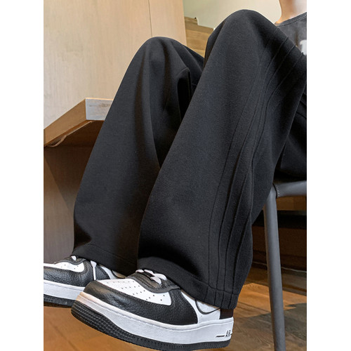 潮牌百搭運動衛褲男秋季美式復古灰色濶腿褲子青少年垂感休閒褲潮 潮牌百搭運動衛褲男秋季美式復古灰色濶腿褲子青少年垂感休閒褲潮