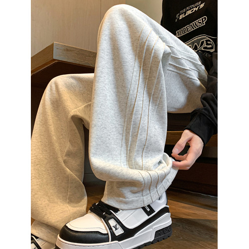 潮牌百搭運動衛褲男秋季美式復古灰色濶腿褲子青少年垂感休閒褲潮 潮牌百搭運動衛褲男秋季美式復古灰色濶腿褲子青少年垂感休閒褲潮