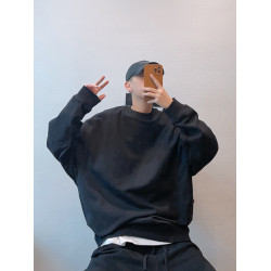 dannyandzee秋季潮牌百搭純色寬松330g毛圈棉套頭情侶圓領衛衣男