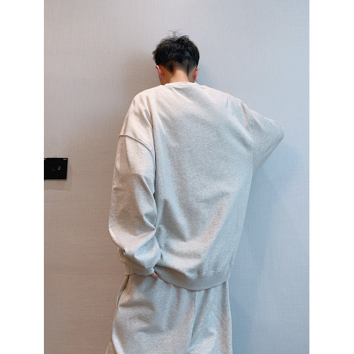 dannyandzee秋季潮牌百搭純色寬松330g毛圈棉套頭情侶圓領衛衣男