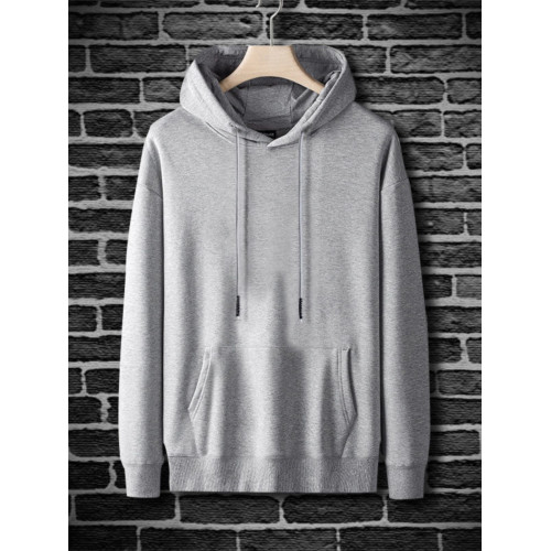 衛衣男春秋季薄款修身長袖T恤寬松連帽衫純色加絨上衣運動外套潮