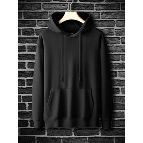 衛衣男春秋季薄款修身長袖T恤寬松連帽衫純色加絨上衣運動外套潮