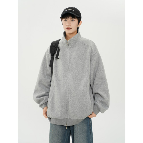 400G立領純色開衫衛衣男潮牌新款春秋季cleanfit運動寬松夾克外套