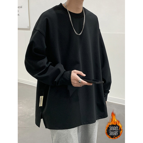 長袖t恤男士秋冬季潮牌寬松休閒大碼衛衣加絨加厚體恤純色打底衫 長袖t恤男士秋冬季潮牌寬松休閒大碼衛衣加絨加厚體恤純色打底衫