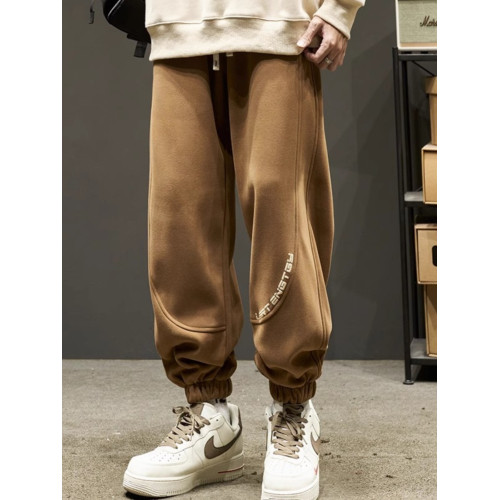 大碼300斤潮牌日系寬鬆束腳衛褲男秋冬加絨拼接運動工裝休閒長褲2