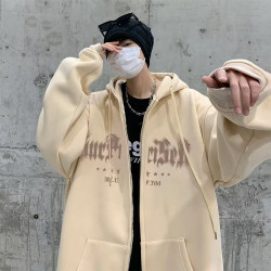 連帽衛衣男士春秋冬季美式復古潮牌青少年男生加絨厚拉鍊開衫外套