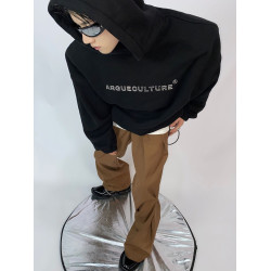 Culture小衆金屬印花加絨墊肩潮牌休閒鄧爲同款衛衣男設計感上衣