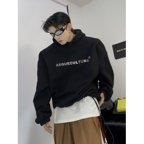 Culture小衆金屬印花加絨墊肩潮牌休閒鄧爲同款衛衣男設計感上衣