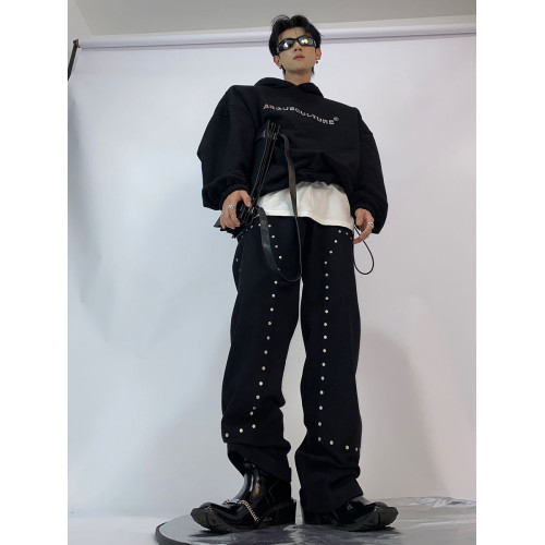 Culture小衆金屬印花加絨墊肩潮牌休閒鄧爲同款衛衣男設計感上衣