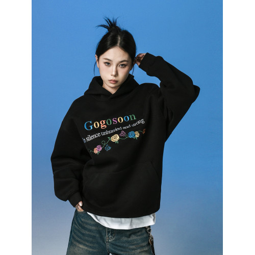 張桂源同款GOGOSOON潮牌刺綉連帽衛衣男春秋新款帶帽美式重磅加絨