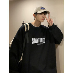 純棉圓領重磅加絨加厚長袖衛衣男韓版無帽美式港風潮牌寬松情侶裝