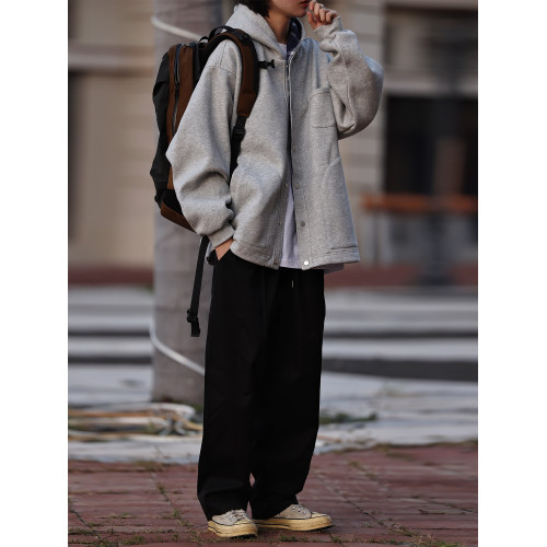 Nobodyknows秋冬日系復古純色格紋開衫男女休閒寬松連帽衛衣外套 Nobodyknows秋冬日系復古純色格紋開衫男女休閒寬松連帽衛衣外套