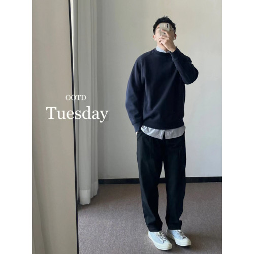 美式高街oversize純色簡約圓領衛衣男秋冬季重磅潮牌ins港味上衣 美式高街oversize純色簡約圓領衛衣男秋冬季重磅潮牌ins港味上衣