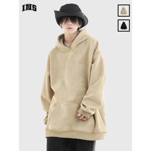 INSstudios 國潮牌情侶美式哥特字體刺綉麂皮絨加絨連帽衛衣 INSstudios 國潮牌情侶美式哥特字體刺綉麂皮絨加絨連帽衛衣