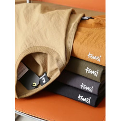 日系復古！科技防水面料！男士春秋新品寬松純色圓領長袖衛衣