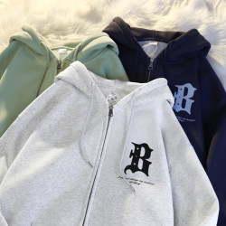 重磅純棉美式春秋連帽衛衣外套男寬松秋冬季加絨加厚休閒開衫上衣