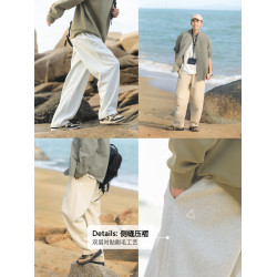 呂小虎美式潮流重磅衛褲男士秋冬寬松直筒休閒褲青少年針織運動褲