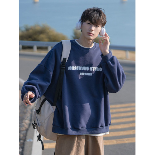 @港仔文藝男 重磅圓領衛衣男秋冬季2025新款寬松男生無帽外套男款