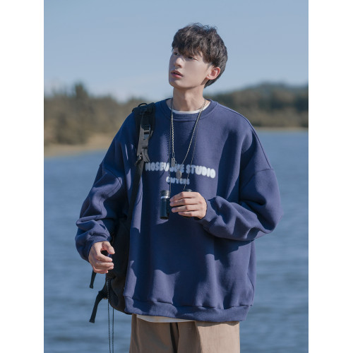 @港仔文藝男 重磅圓領衛衣男秋冬季2025新款寬松男生無帽外套男款