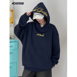 [黃子弘凡同款]404MOB美式復古花體字母刺綉連帽衛衣男情侶帽衫秋