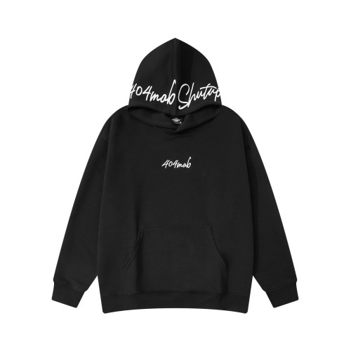 [黃子弘凡同款]404MOB美式復古花體字母刺綉連帽衛衣男情侶帽衫秋