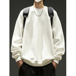 重磅圓領衛衣男春秋款寬松美式潮牌秋季長袖t恤男生套頭上衣外套