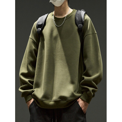 重磅圓領衛衣男春秋款寬松美式潮牌秋季長袖t恤男生套頭上衣外套