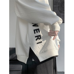 假兩件圓領衛衣男秋冬季oversize潮牌美式重磅開叉2025新款上衣服