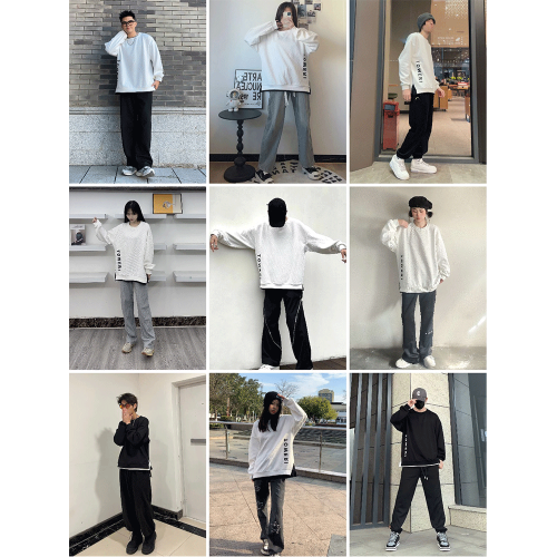 假兩件圓領衛衣男秋冬季oversize潮牌美式重磅開叉2025新款上衣服 假兩件圓領衛衣男秋冬季oversize潮牌美式重磅開叉2025新款上衣服