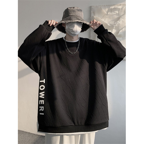 假兩件圓領衛衣男秋冬季oversize潮牌美式重磅開叉2025新款上衣服 假兩件圓領衛衣男秋冬季oversize潮牌美式重磅開叉2025新款上衣服