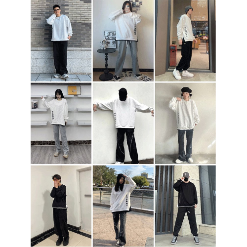 假兩件圓領衛衣男春秋季oversize潮牌美式重磅開叉2026新款上衣服