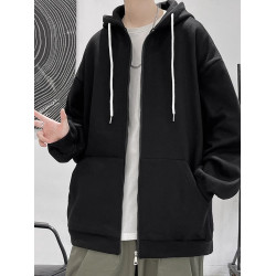 純棉重磅美式復古春秋開衫外套男加絨青少年休閒寬松連帽長袖衛衣