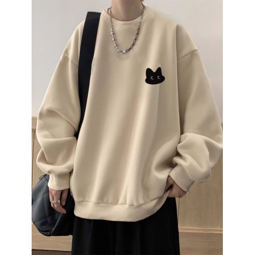 重磅美式寬松百搭圓領加絨加厚貓咪衛衣男裝秋冬潮牌休閒學生上衣 重磅美式寬松百搭圓領加絨加厚貓咪衛衣男裝秋冬潮牌休閒學生上衣