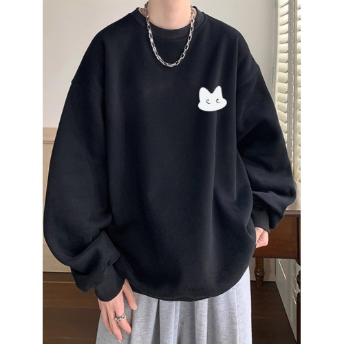 重磅美式寬松百搭圓領加絨加厚貓咪衛衣男裝秋冬潮牌休閒學生上衣 重磅美式寬松百搭圓領加絨加厚貓咪衛衣男裝秋冬潮牌休閒學生上衣