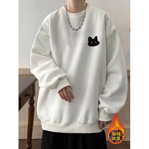 重磅美式寬松百搭圓領加絨加厚貓咪衛衣男裝秋冬潮牌休閒學生上衣 重磅美式寬松百搭圓領加絨加厚貓咪衛衣男裝秋冬潮牌休閒學生上衣